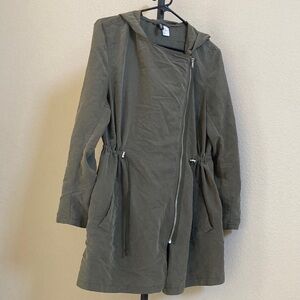 Divided Green Utility Jacket Asymmetrical Zipper High Collar